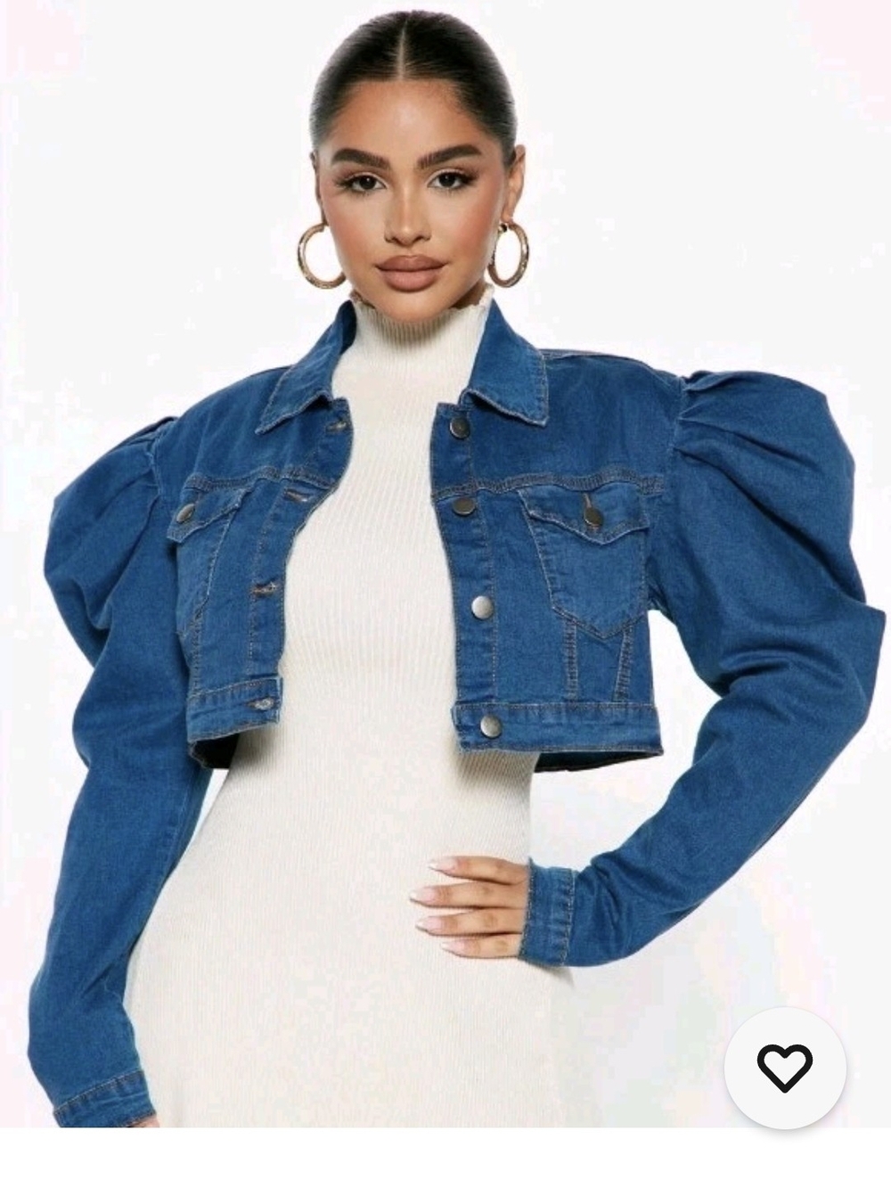 Fashion Nova Dark Wash Blue Puff Sleeve Denim Jacket